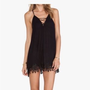 Free People wicked spell Black Floral Lace Trim Raw Edge Top Small